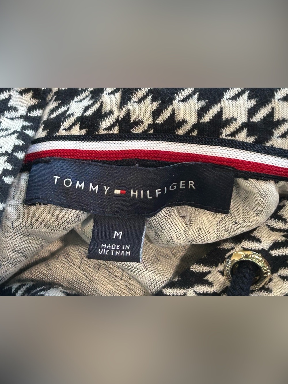 Tommy Hilfiger Houndstooth Hoodie Dress Black White Logo Pocket Medium - Picture 12 of 13